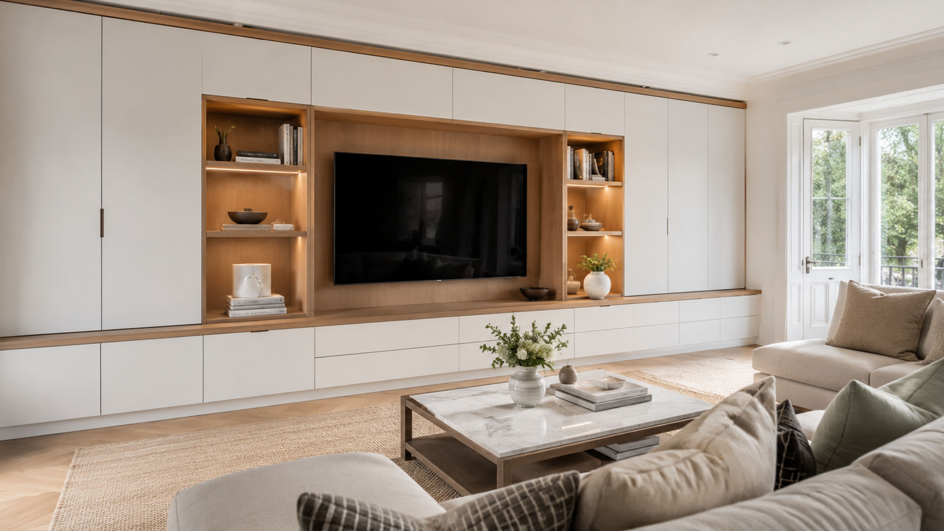 West London Cabinetry - Bespoke TV wall units in London - Light family living room