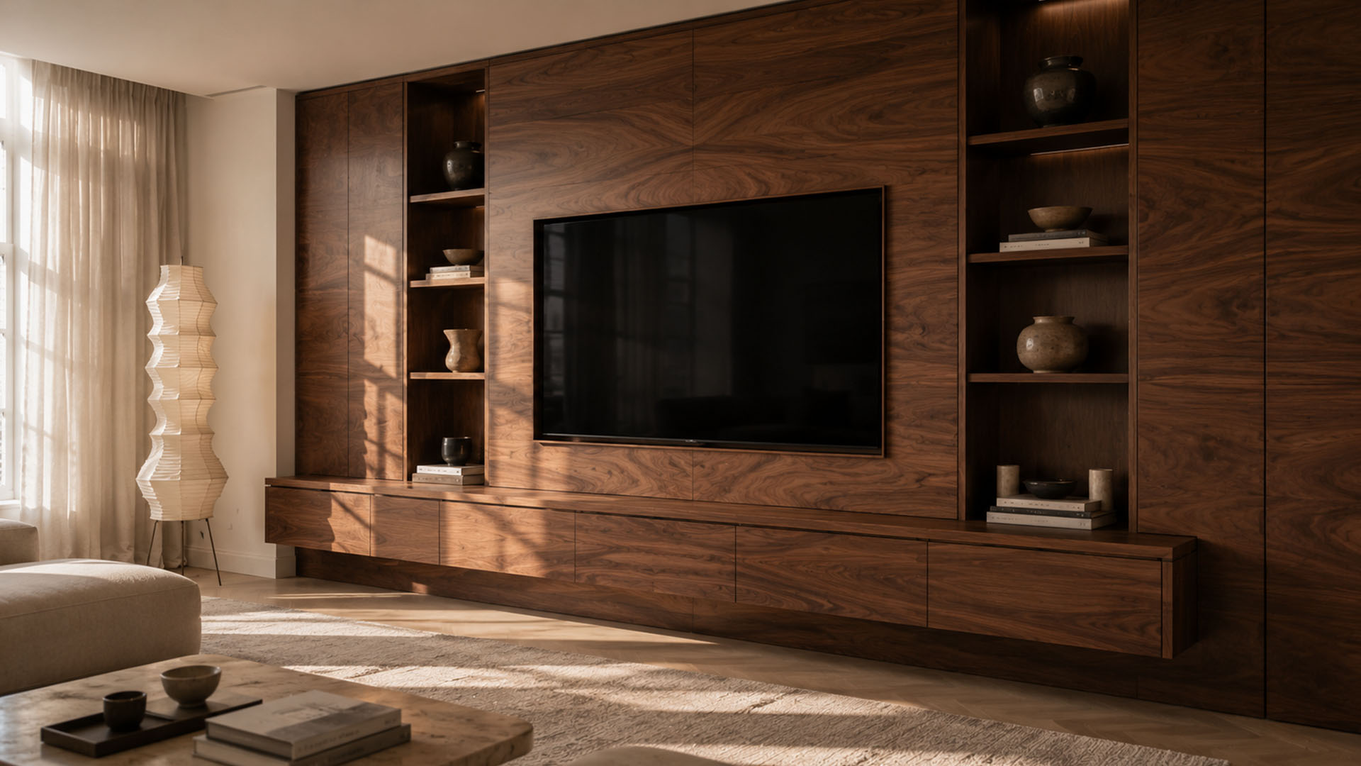 West London Cabinetry - Bespoke TV wall units in London - Natural timber and veneers