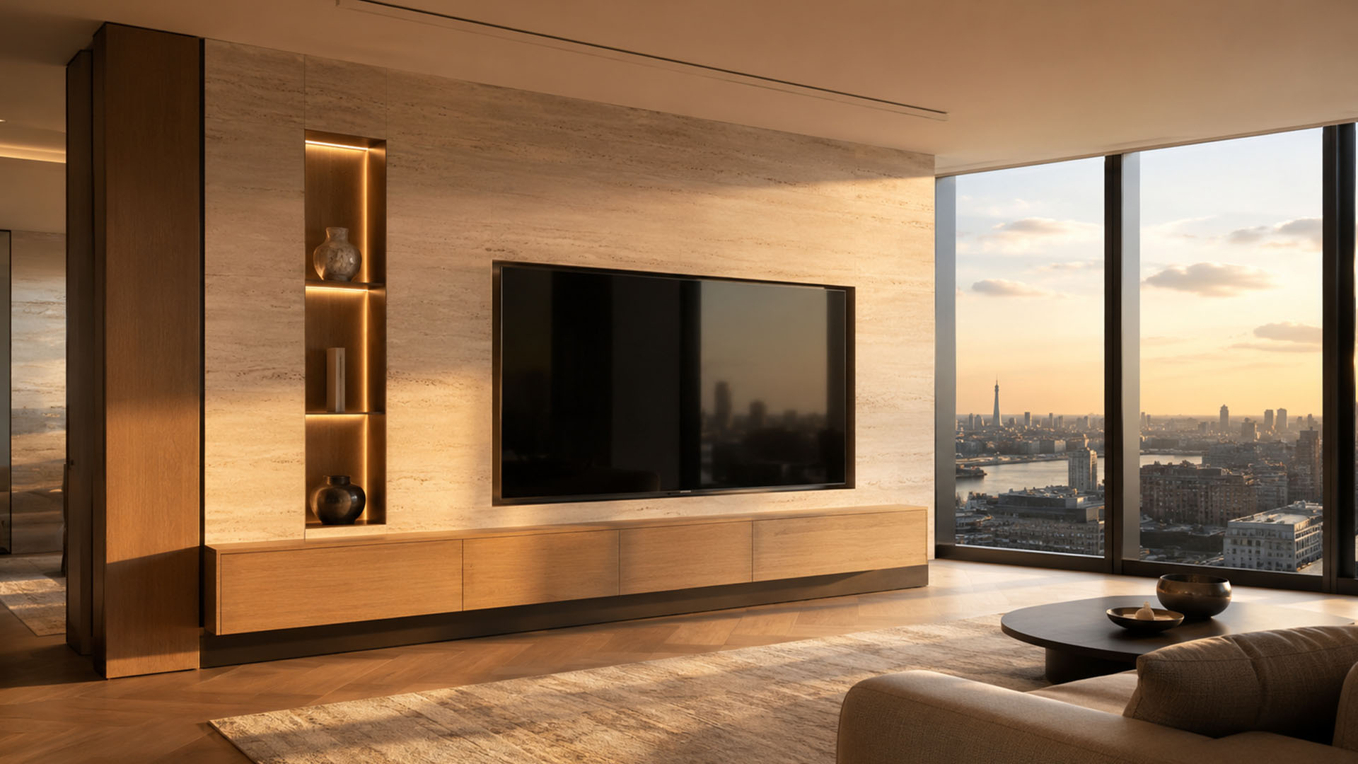 West London Cabinetry - Bespoke TV wall units in London - Stone and textured surfaces